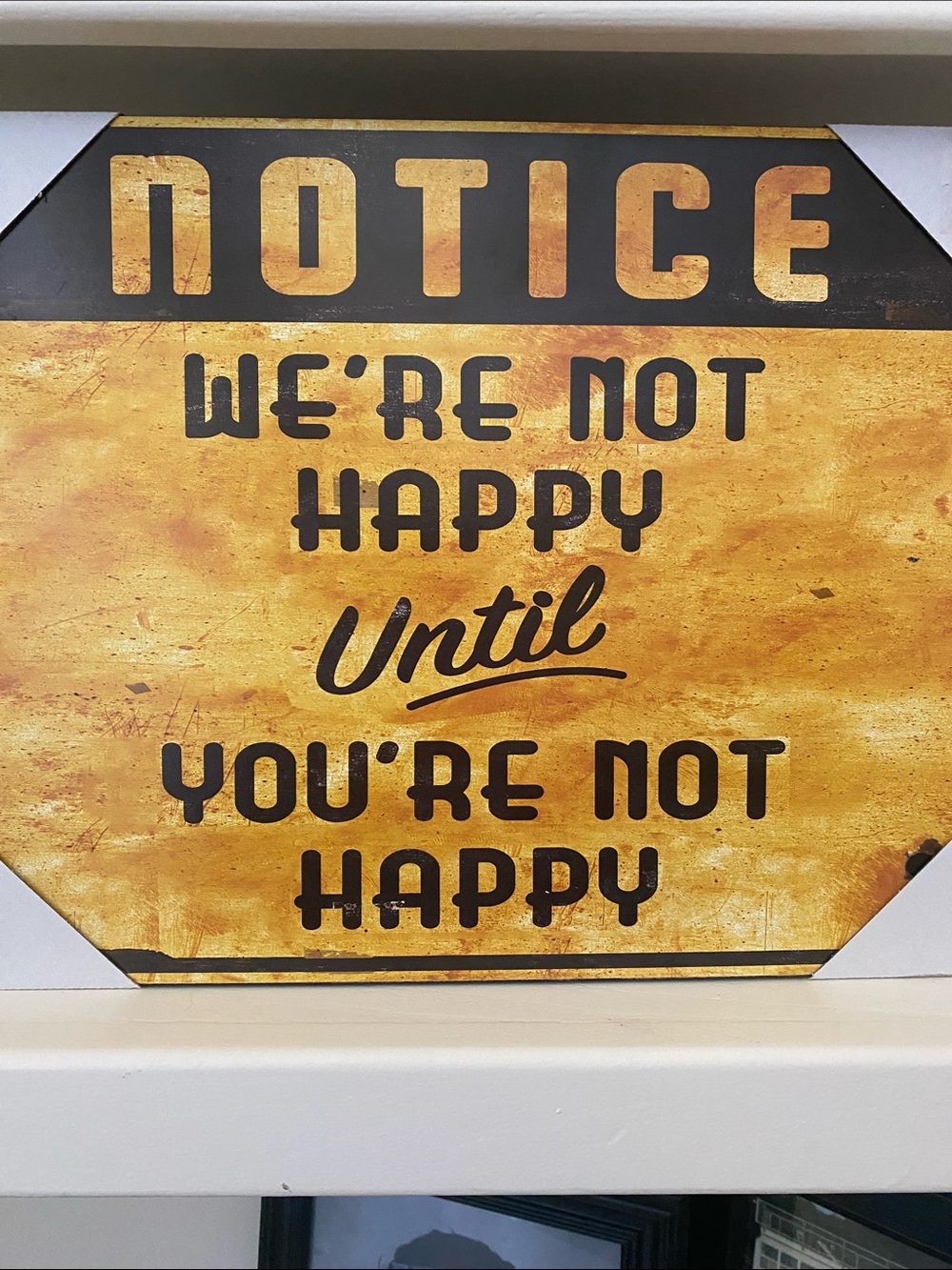 NOTICE Wall Sign – Gold and Black Retro Statement Art 12x16 inches
